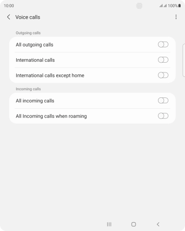 Press the required barring type to turn the function on or off. Press the required barring type to turn the function on or off.