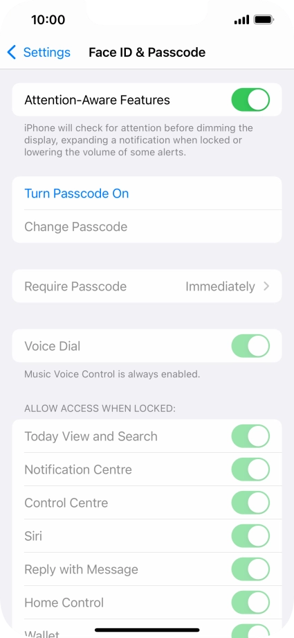 Press Turn Passcode On and key in a phone lock code of your own choice twice.
