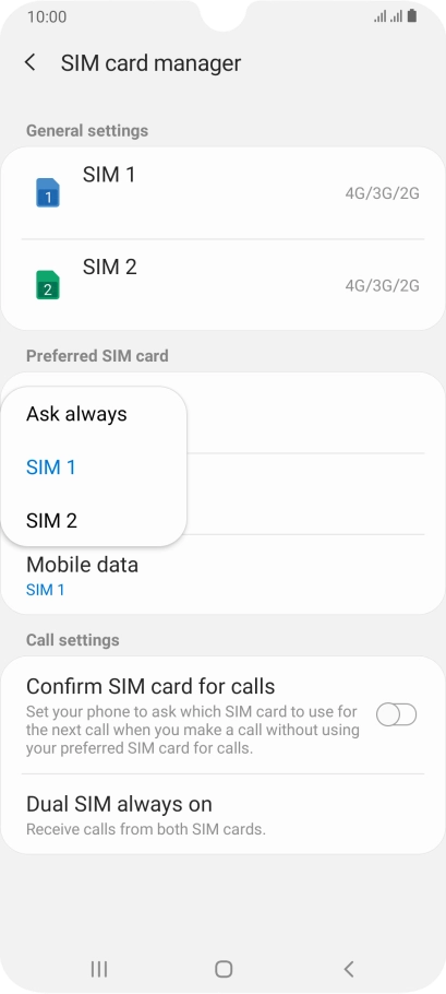 Press the required setting. Press the required setting.