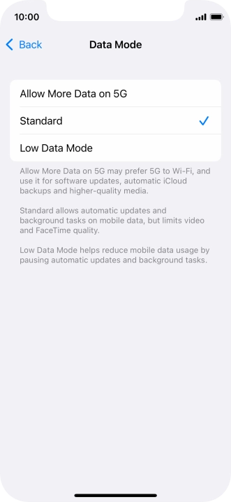 Press the required setting. Press the required setting.