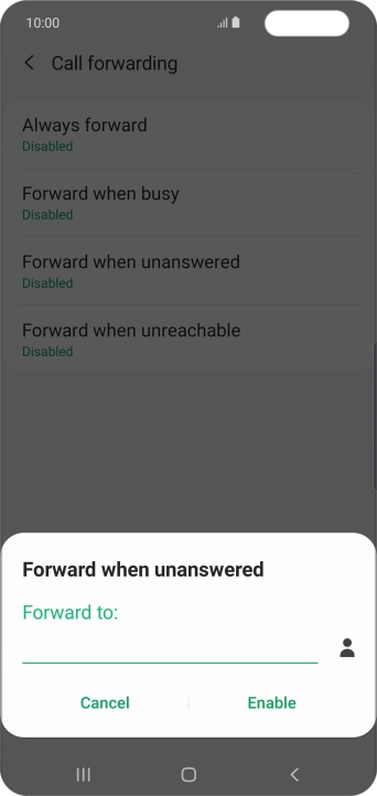 Key in (prefix) 5 (your phone number) and press Enable.