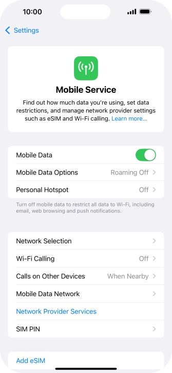 Press Mobile Data Options.