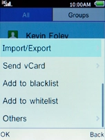 Select Import/Export and press the Left selection key.