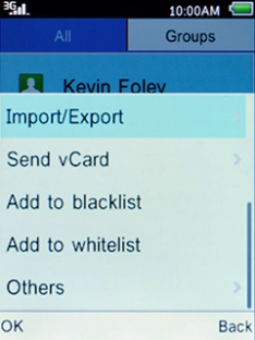 Select Import/Export and press the Left selection key.