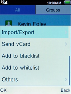 Select Import/Export and press the Left selection key.