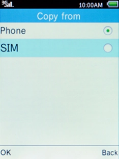 Select SIM and press the Left selection key.