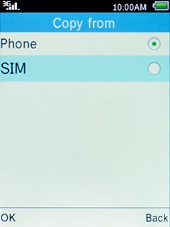 Select SIM and press the Left selection key.