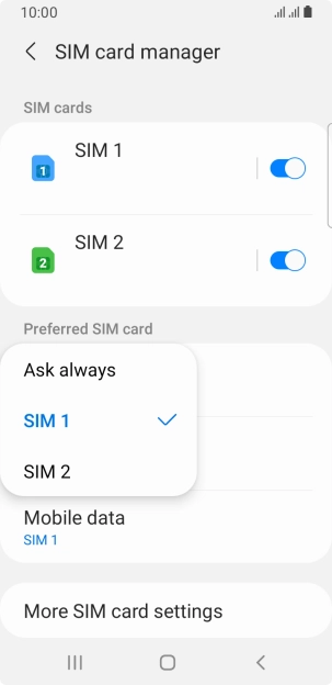 Press the required setting.