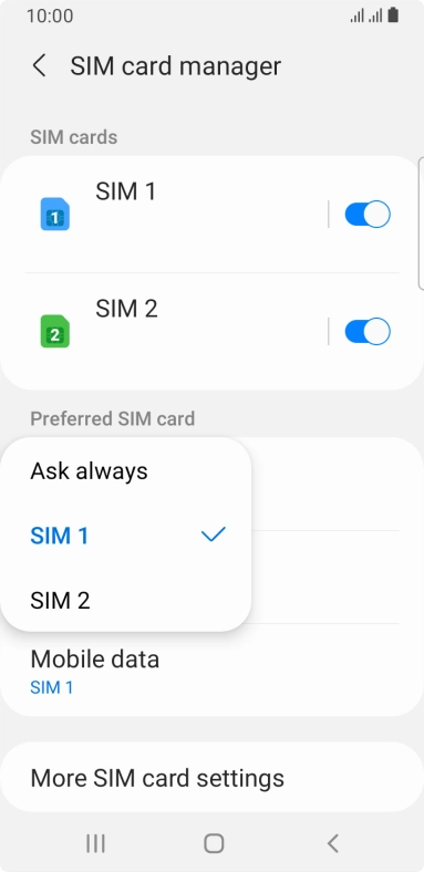Press the required setting.