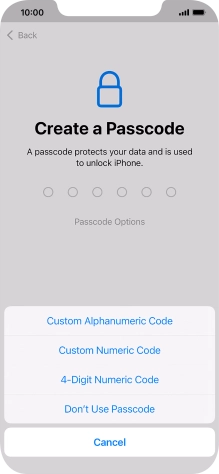Follow the instructions on the screen to turn on use of phone lock code or press Don't Use Passcode.