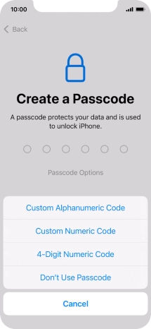 Follow the instructions on the screen to turn on use of phone lock code or press Don't Use Passcode.