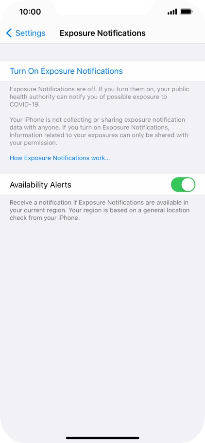 Press Turn On Exposure Notifications.