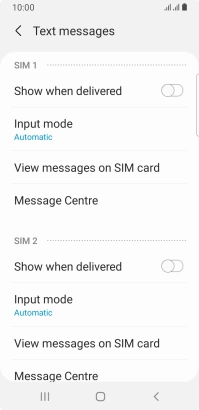 Press Message Centre below the required SIM.