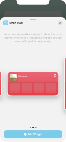 Slide your finger right or left on the screen to select the required widget size.