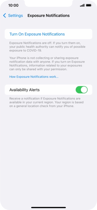 Press Turn On Exposure Notifications.