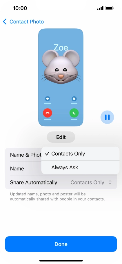 Press the required setting.