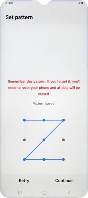 Slide your finger across the screen to connect at least four points and press Continue.