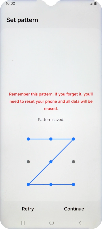 Slide your finger across the screen to connect at least four points and press Continue.