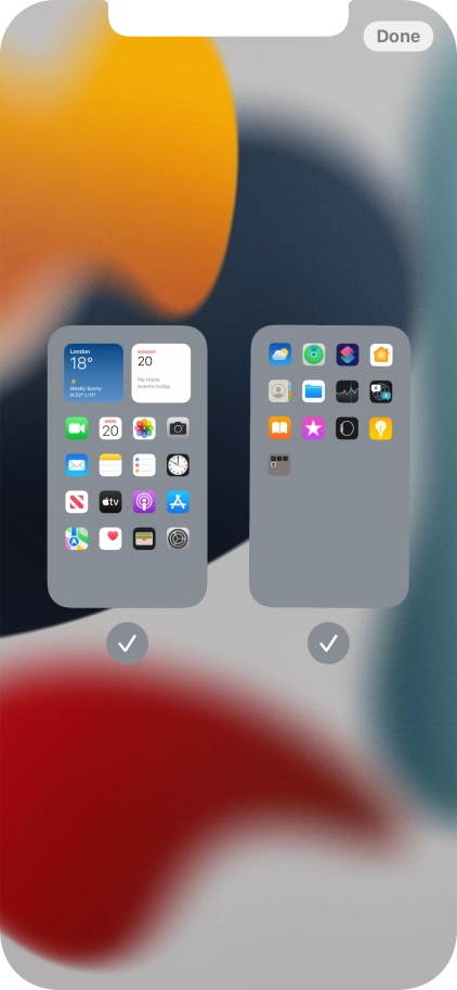 Press the fields below the required home screens to select or deselect them.