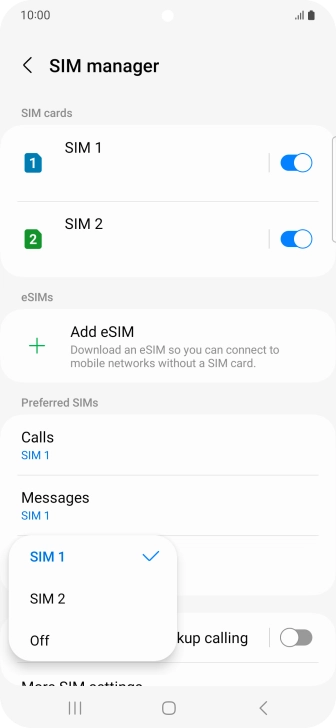 Press the required setting.