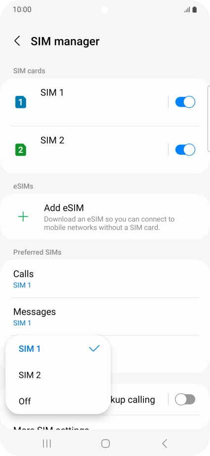 Press the required setting.