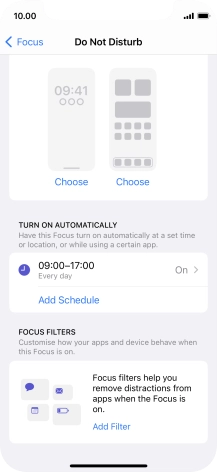 Press Add Schedule and follow the instructions on the screen to select settings for automatic activation of Do Not Disturb.