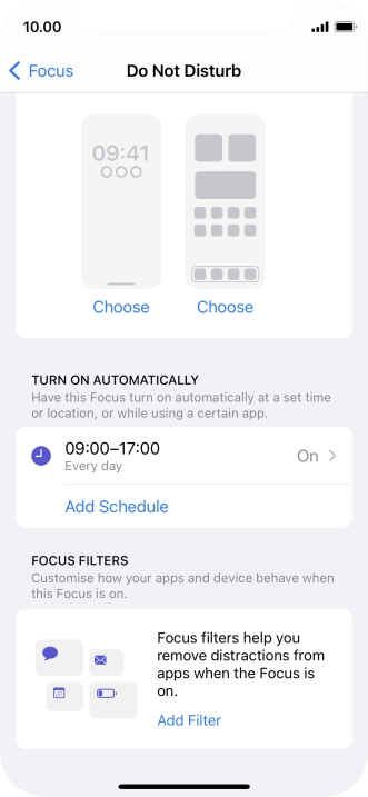 Press Add Schedule and follow the instructions on the screen to select settings for automatic activation of Do Not Disturb.