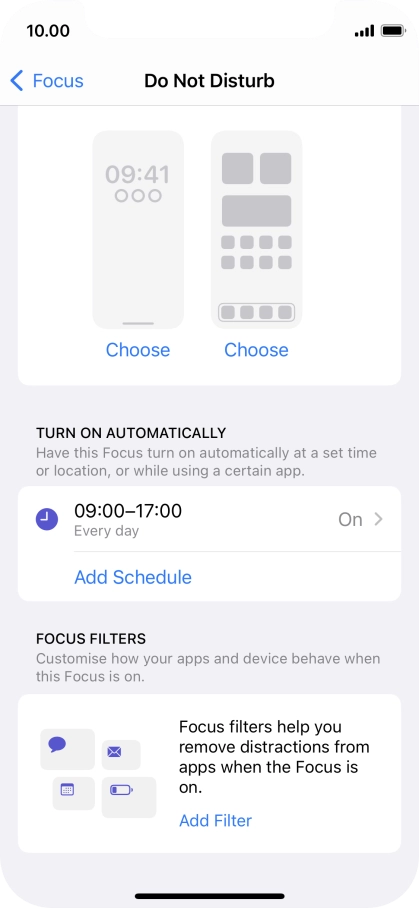 Press Add Schedule and follow the instructions on the screen to select settings for automatic activation of Do Not Disturb.