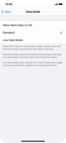 Press the required setting.