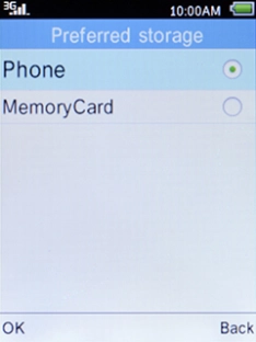 Select Phone and press the Left selection key to save your pictures in the phone memory.