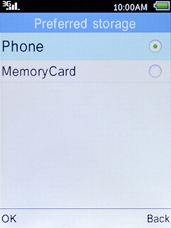 Select Phone and press the Left selection key to save your pictures in the phone memory.