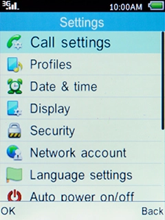 Select Call settings and press the Left selection key. Select Call settings and press the Left selection key.