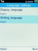 Select Writing language and press the Left selection key.