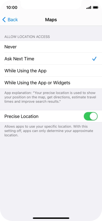 Press the required setting to turn the function on or off.
