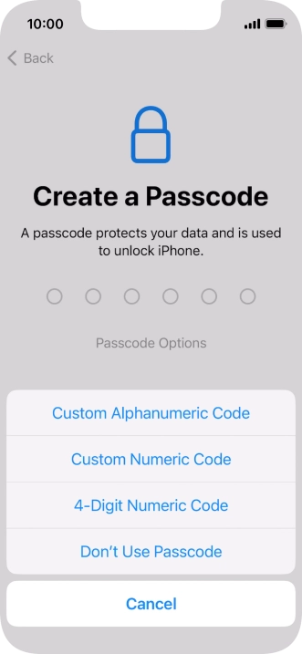 Follow the instructions on the screen to turn on use of phone lock code or press Don't Use Passcode.