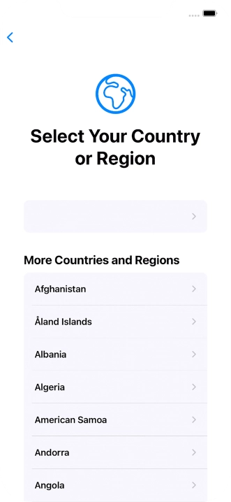 Press the required country or area. Press the required country or area.