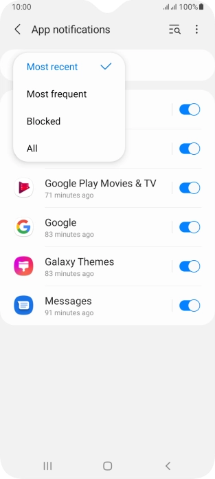 Press the required setting.
