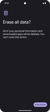 Press Erase all data. Wait a moment while the factory default settings are restored. Follow the instructions on the screen to set up your phone and prepare it for use.