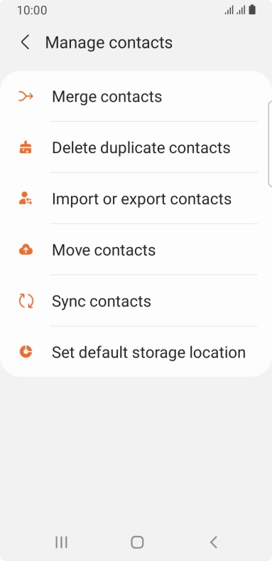 Press Import or export contacts. Press Import or export contacts.