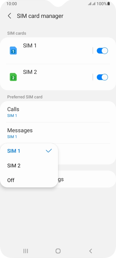 Press the required setting.