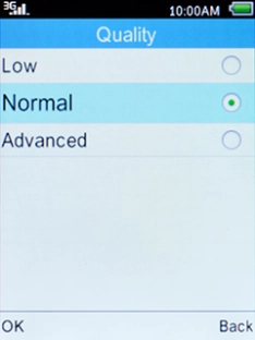 Select the required setting and press the Left selection key.