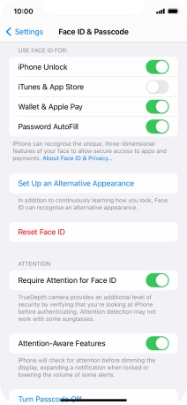 Press the indicators next to the required settings to turn them on or off.