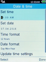 Select Update time settings and press the Left selection key.