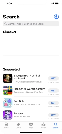Press the search field and key in the name or subject of the required app.