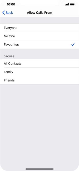 Press the required setting to select which contacts can call you even though Do Not Disturb is turned on.