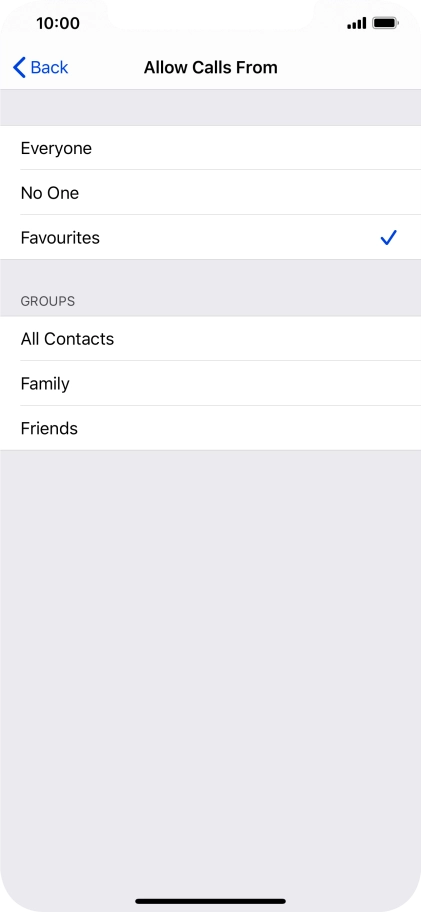 Press the required setting to select which contacts can call you even though Do Not Disturb is turned on.