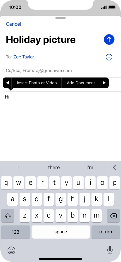 Press Insert Photo or Video and follow the instructions on the screen to attach a picture or a video clip.
