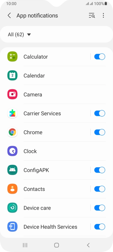 Press the indicators next to the required apps to turn the function on or off.