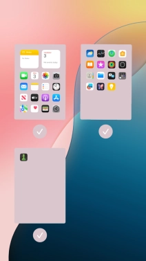 Press the field below the required home screen page to turn page view on or off. Press the field below the required home screen page to turn page view on or off.