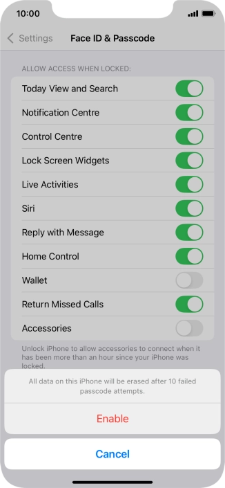 If you turn on the function, press Enable. If you turn on the function, press Enable.